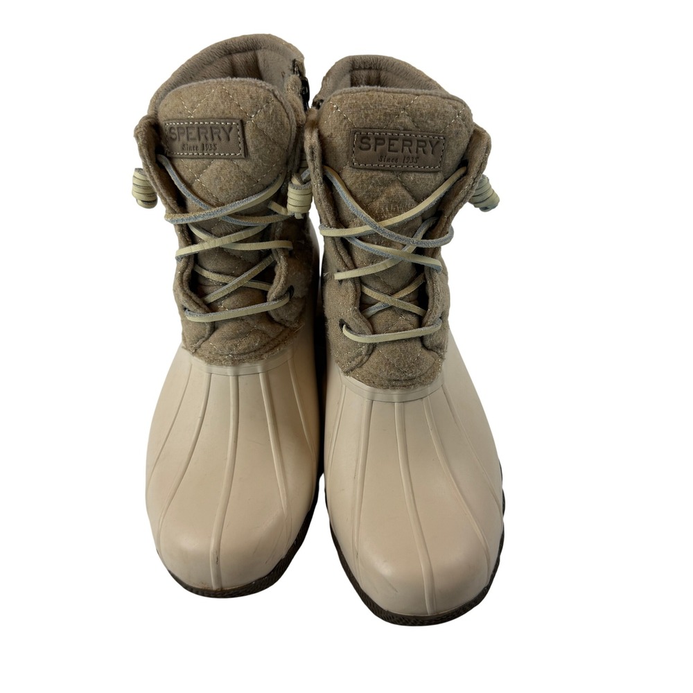 Sperry Saltwater Duck Boots Womens 8 Cream Tan Quilted Wool STS97563F
